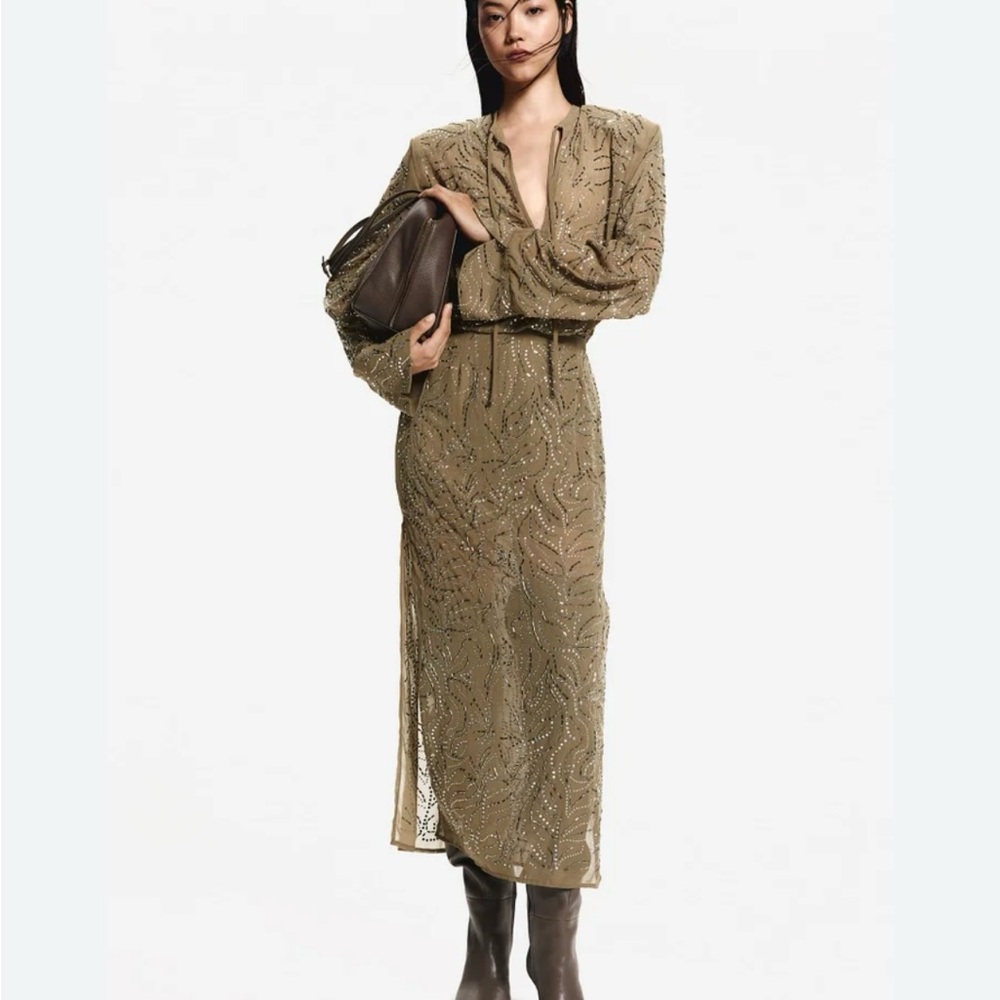 H&M Olive Green Embellished Skirt Set